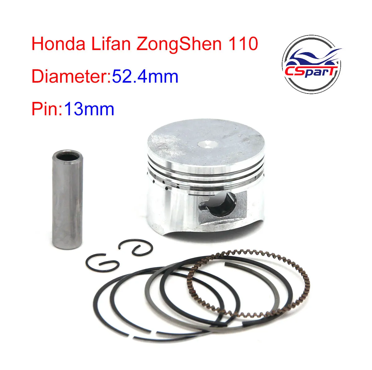 110cc 52.4MM 13MM Piston Rings Gasket Kit  ATV Dirt Pit Bikes Kazuma SunL Taotao Lifan ZongShen Loncin