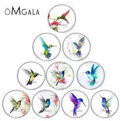 New Watercolor Painting Birds Pictures 10pcs mix 12mm/16mm/18mm/25mm Round photo glass cabochon demo flat back Making findings