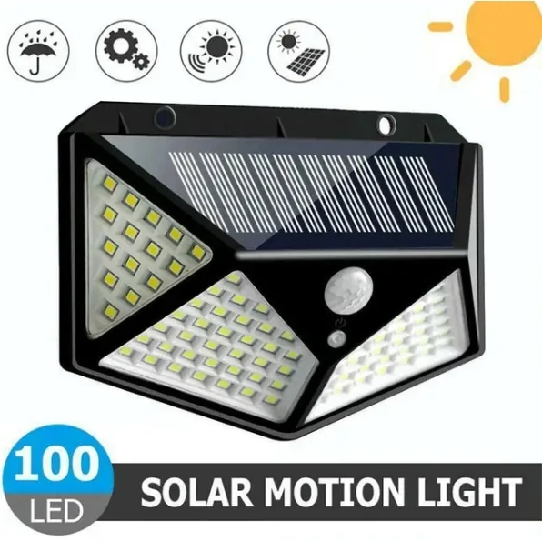 

100 LED Solar Wall Lamp 4 Sides Luminous With Motion Sensor Human Induction Courtyard Waterproof Stairs Outdoor Wall Light