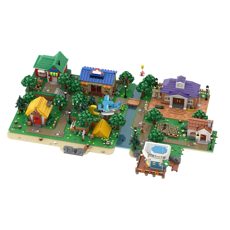 MOC Animal Crossing Wild World Estate Scene Architektura średniowieczna Klocki Modułowa kolekcja Klocki Zabawki dla dzieci