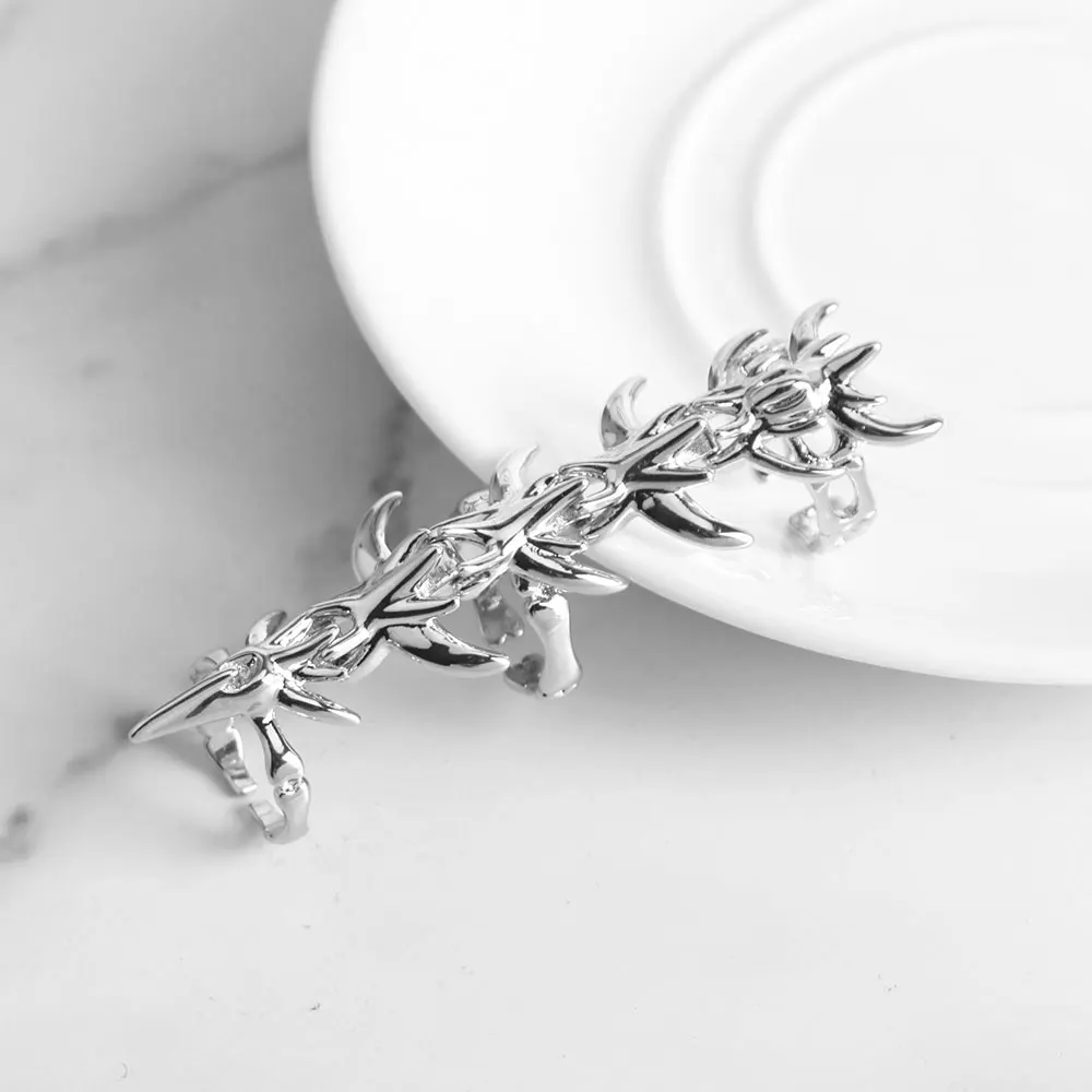 Cyberpunk Gothic Dragons Bone Knuckle Ring Cosplay Rings Unisex Alloy Silvery Adjustable Opening Jewelry Accessory Props Gifts image 3