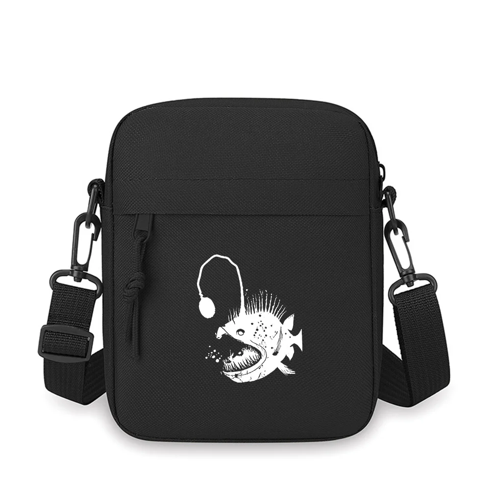 

Anglerfish ominous toothy underwater creature Men Crossbody Bag Single Shoulder Women Cartoon Anime Film Printing Design Unisex