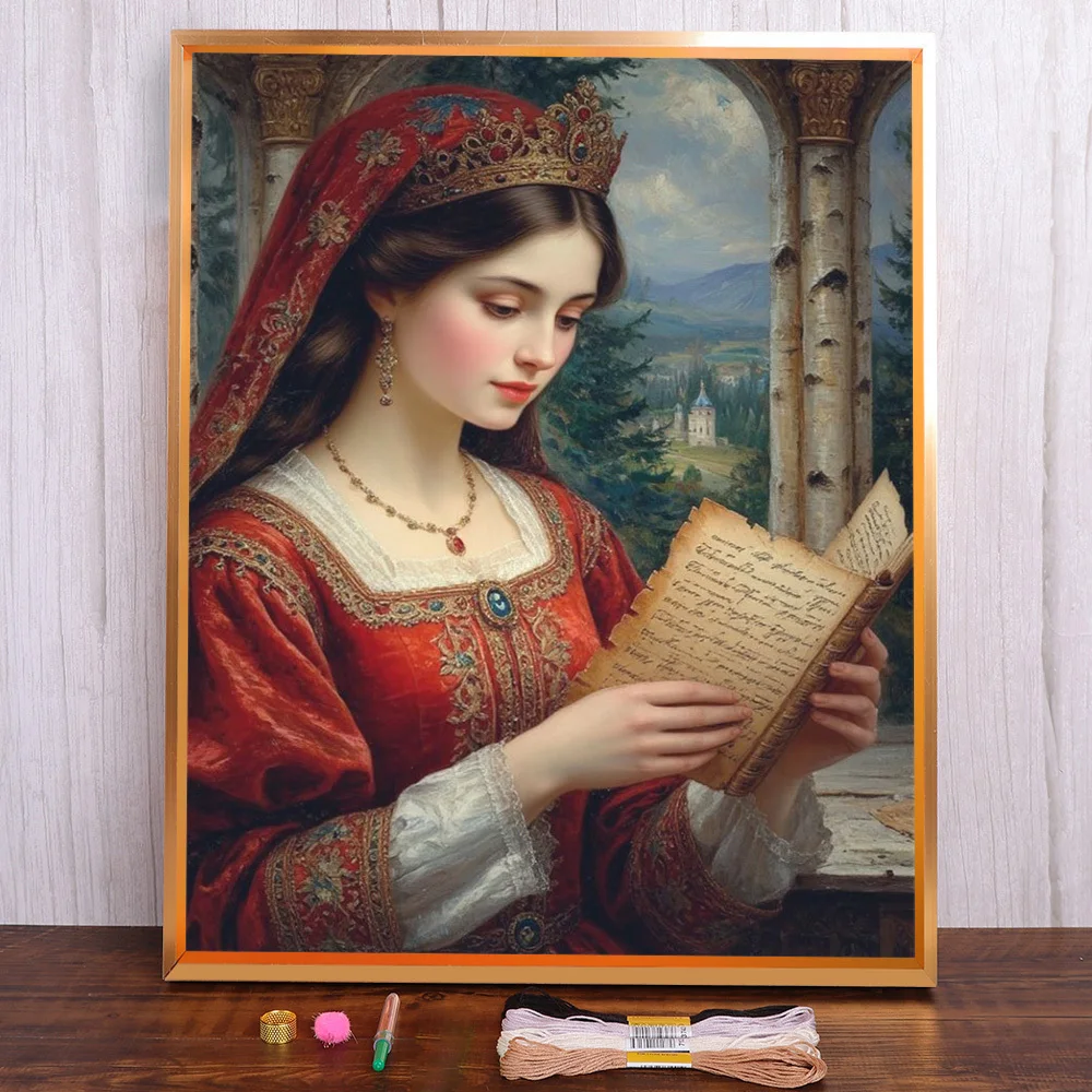

Reading Girl Printed Canvas Cross-Stitch Patterns DIY Embroidery Handiwork Painting Handmade Knitting Mulina Home Decor Package