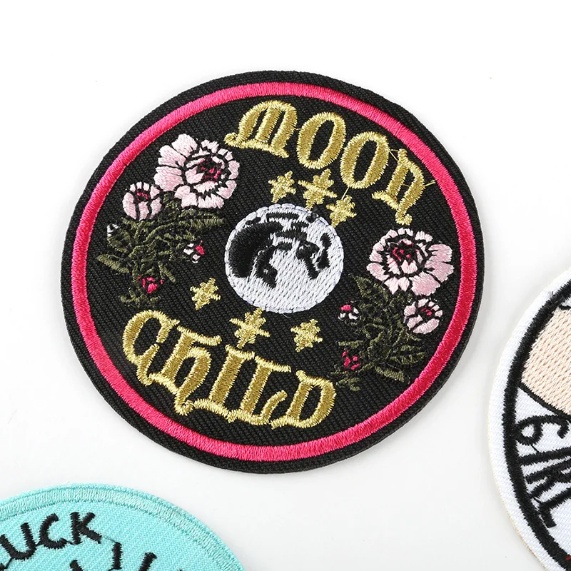 1 Piece Round Badge Embroidered Patch Funny Clothing Backpacks Patchs Anime Thermo-sticker for Clothes Big Carnival Emblems Iron