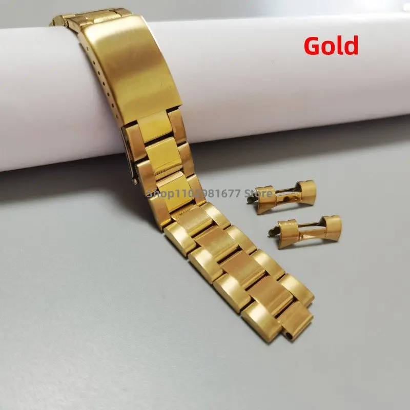 18mm 19mm 20mm Silver Gold 316L Stianless Steel Curved End Vintage Oyster Watch Band Strap Fit for RLX Watch Replace Bracelet