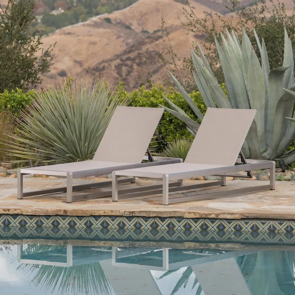 

76" Chaise Lounge Chairs, Aluminum Frame Reclining Chair Set of 2, Recliner Chaise Lounge with 5-Level Adjustable Backrest and M