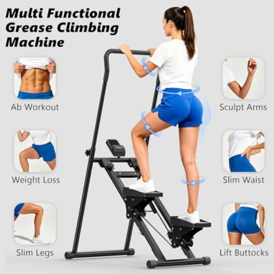 Home gym stair stepper machine: folding vertical climber with LCD monitor and handlebars low-impact full-body workout equipment - view 3