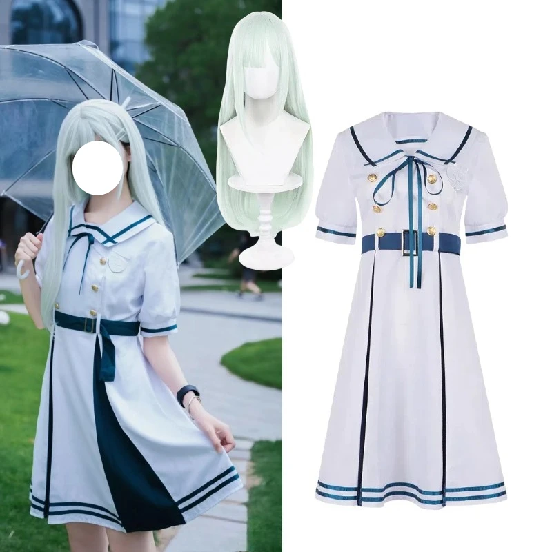 

Anime Wakaba Mutsumi Cosplay Costume White Dress JK Uniform Wig Full Set Role Play Outfit for Women Halloween Carnival Party
