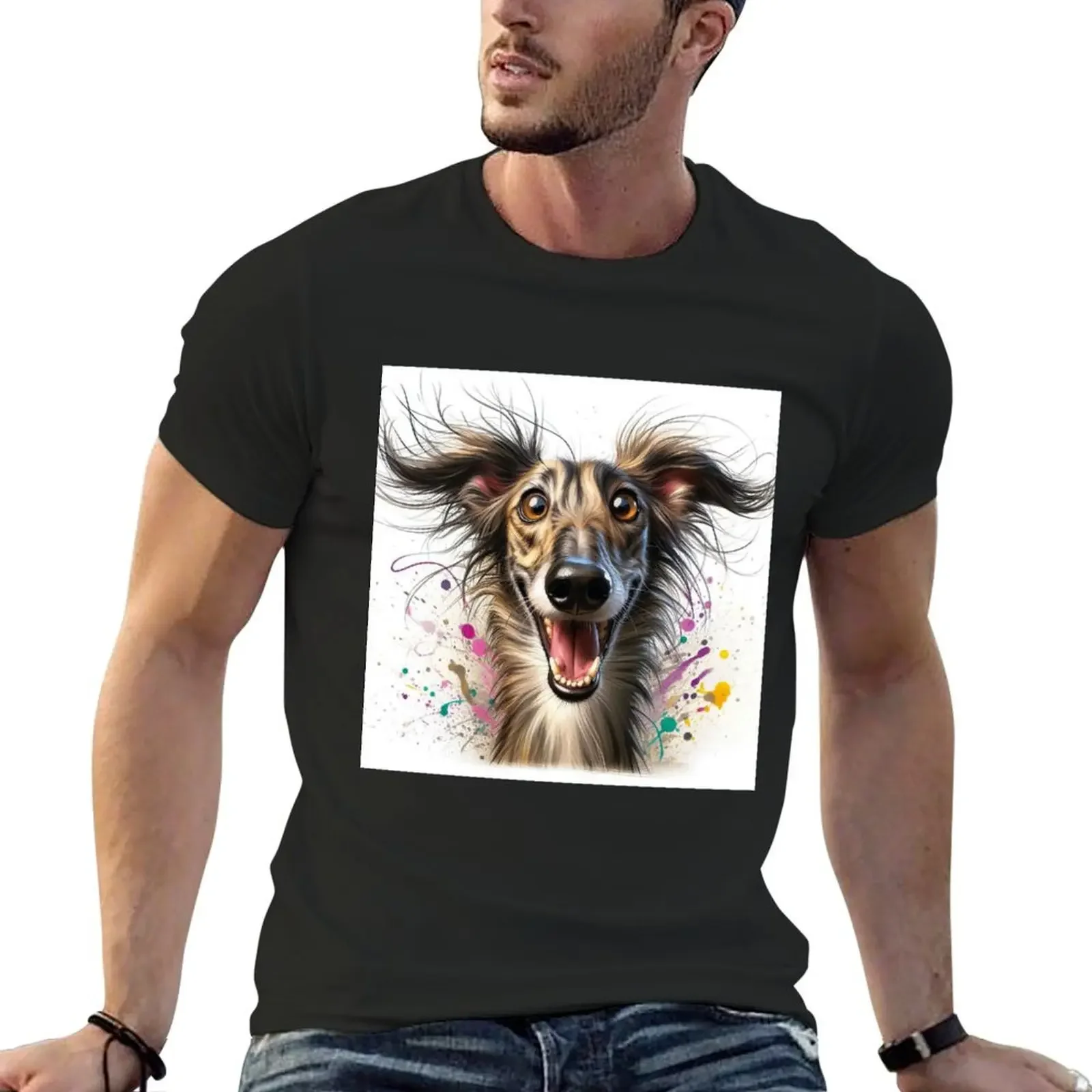 

Funny happy Silken Windhound T-Shirt man t shirt cotton graphic tees oversized t shirt men