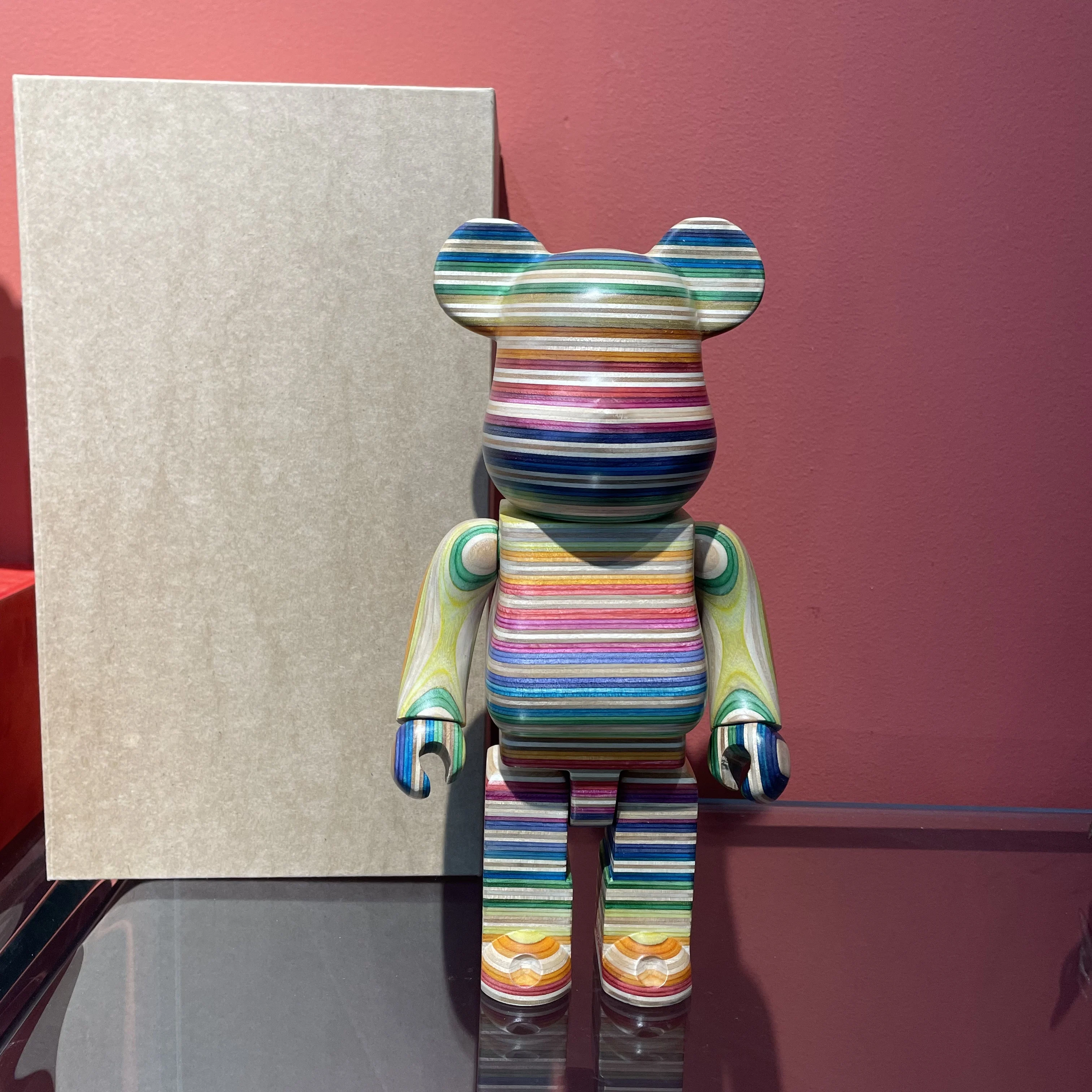 Bearbrick 400% Rainbow Horizontal Stripes Skateboard Wooden Bear 28cm Height Handmade Collection Gift Figure Gift Doll