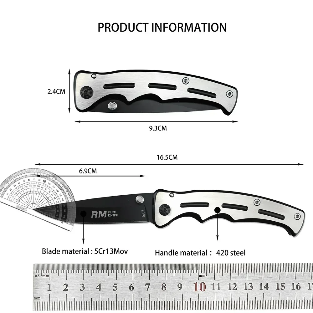 RM 5807 Folding Pocket Knife 5Cr13Mov Black Coated Blade 420 Steel Handle Outdoor Self Defense Rescue EDC Tools