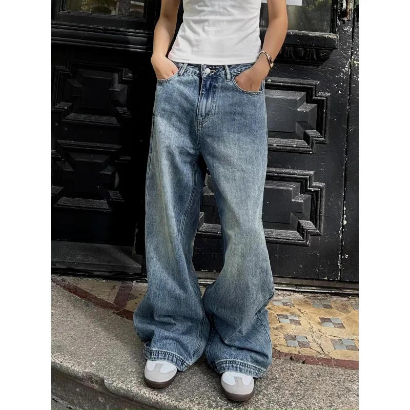 Deeptown Vintage Oversized Y 2K Jeans Vrouw Koreaanse Mode Casual Basic Baggy Blauwe Denim Broek America Stijl Streetwear Broek