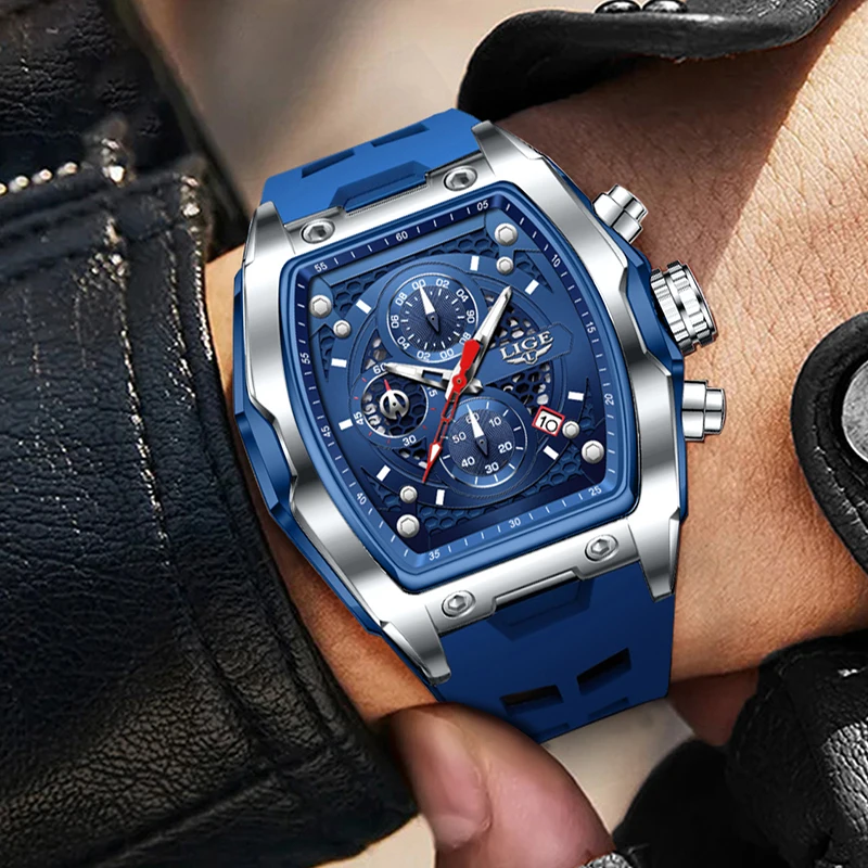 LIGE الساعات العسكرية الجديدة للرجال الفاخرة سيليكون الرياضة ساحة ساعة كرونوغراف موضة الأعمال مقاوم للماء كوارتز ساعة اليد