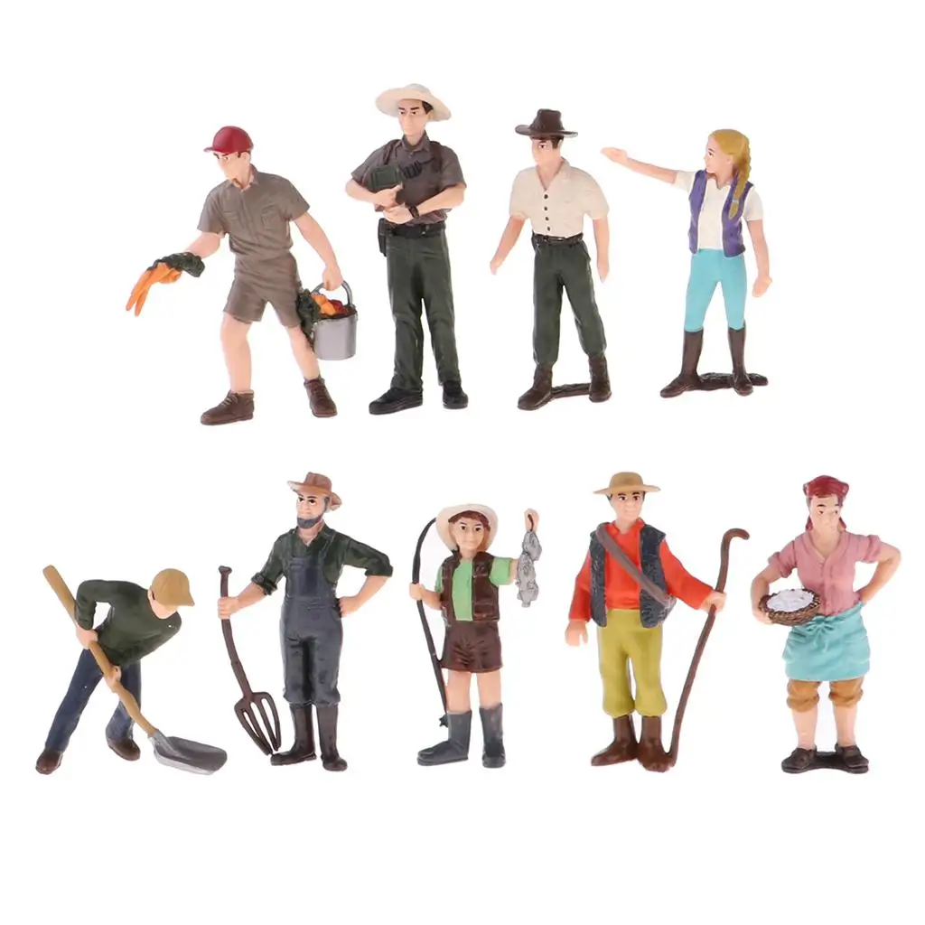 9 ピース手描きの農作業員モデル置物ドールハウスミニ人物フィギュア - コレクション風景装飾品