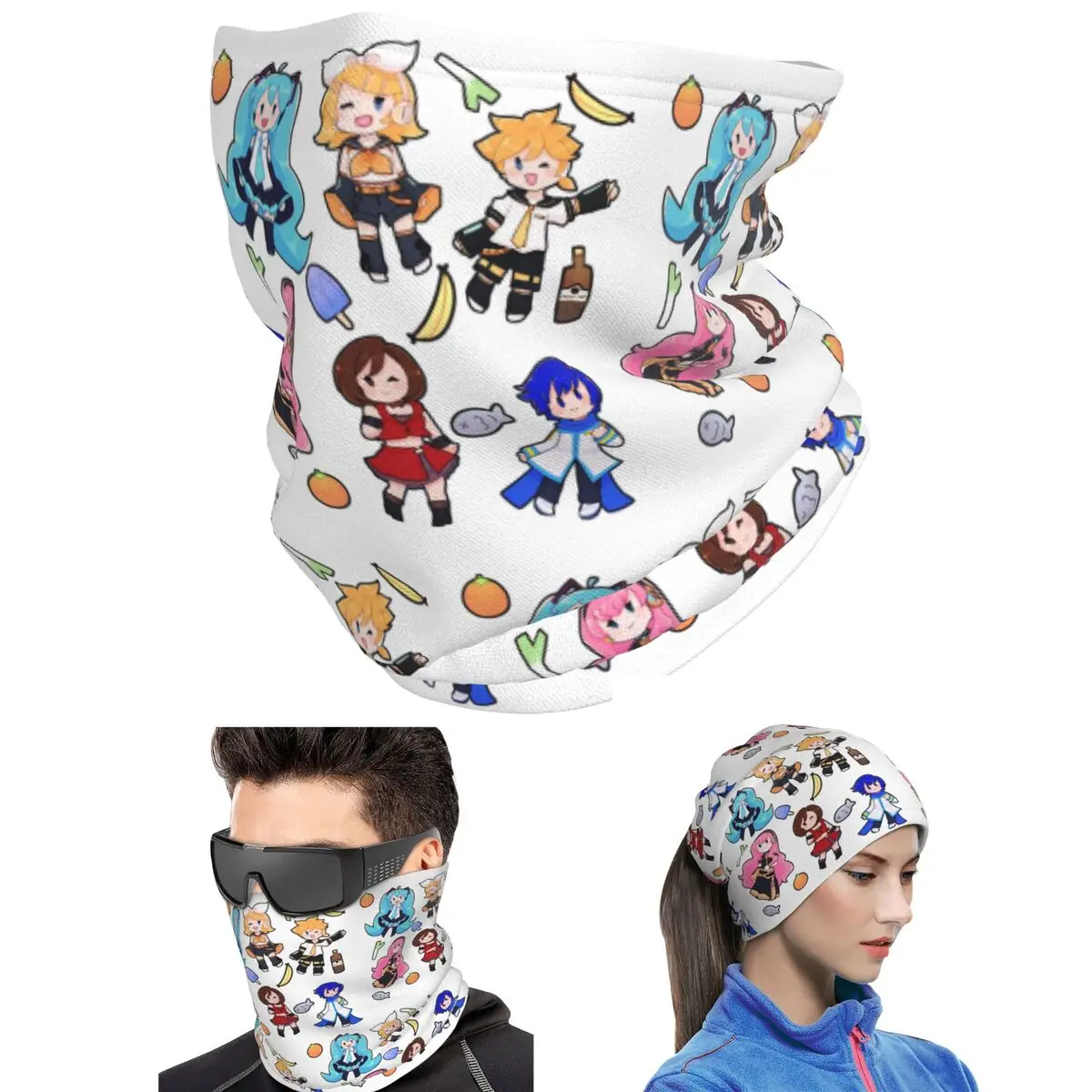 Vocaloid Chibi Chaos! Miku Bandana Neck Gaiter Printed Face Scarf Running Face Mask For Men Women Adult Breathable
