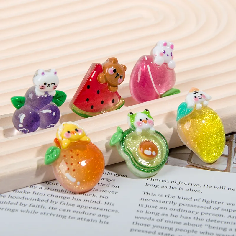 

100pcs Cartoon Animal Fruit Flatback Resin Flatback Cabochon for Kids Hair Bows Center Scrapbooking Decoration