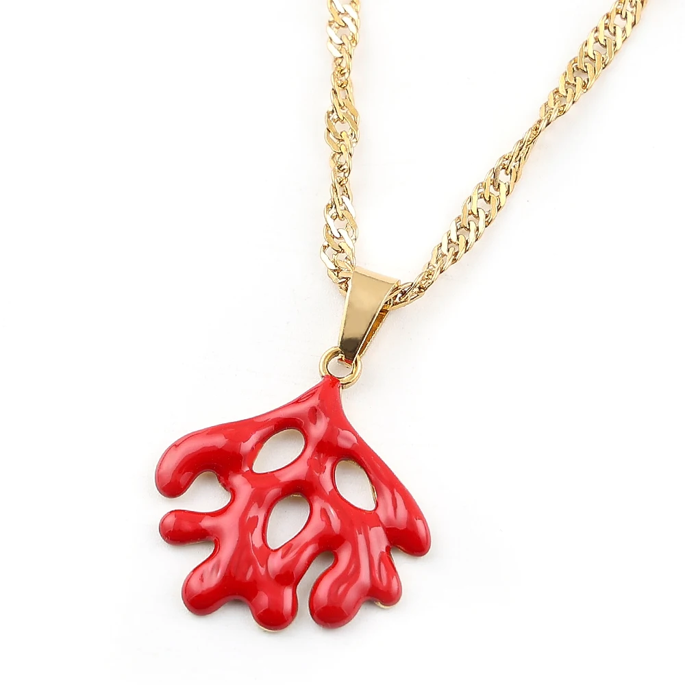 Bohemian Red Lobster Claw Coral Stainless Steel Pendant Necklace for Women Colorful Enamel Beads Chain Necklaces Ocean Jewelry