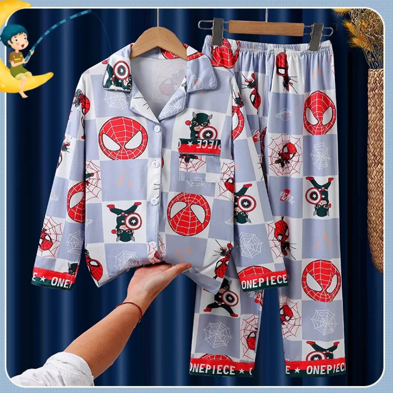 Children\'s Pajamas Set Spring And Autumn Cotton Long Sleeve Trousers Cool Superhero Spider-man Suit Comfortable Home Clothes