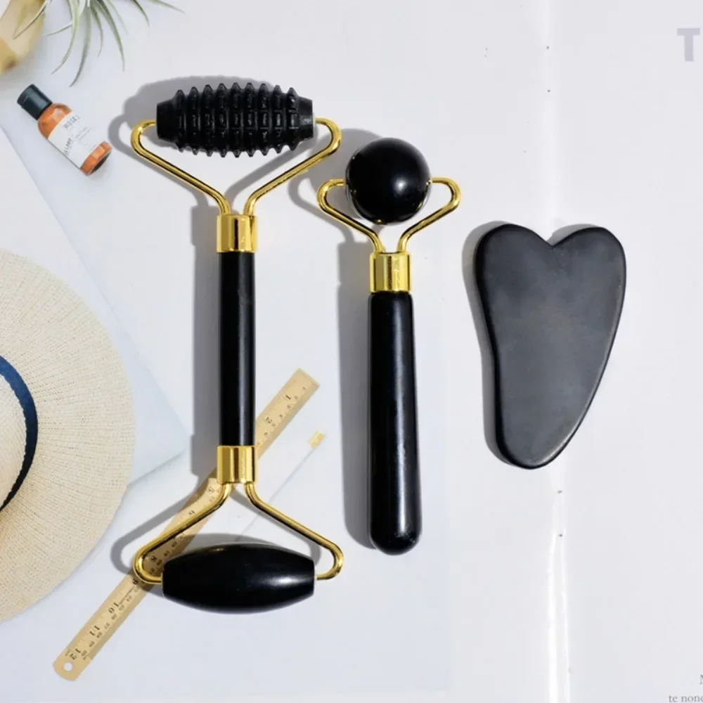 3pcs Natuurlijke Rose Jade Roller Gezichtsmassage Gua Sha Board Jade Massager Body Facial Eye Schrapen Acupunctuur Face Lift