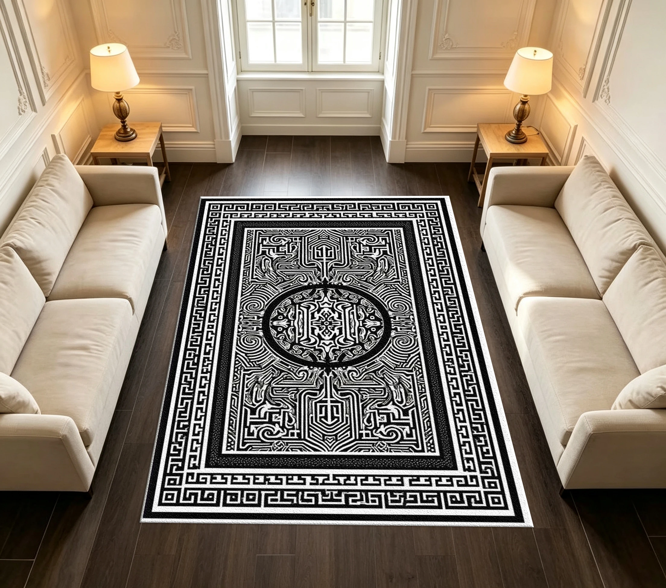 Classic Greek Key Pattern Luxurious Carpet Floor Decoration Home Living Room Decorative Carpet