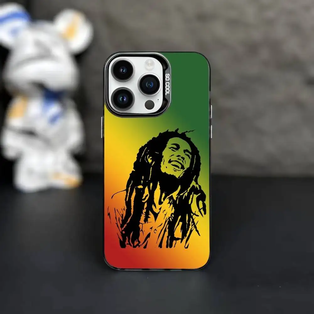 حافظة هاتف B-Bob M-Marley Singer لهاتف iPhone 16,15,14,13,12,11,Mini,Pro,MAX غطاء أسود غير لامع مقاوم للصدمات