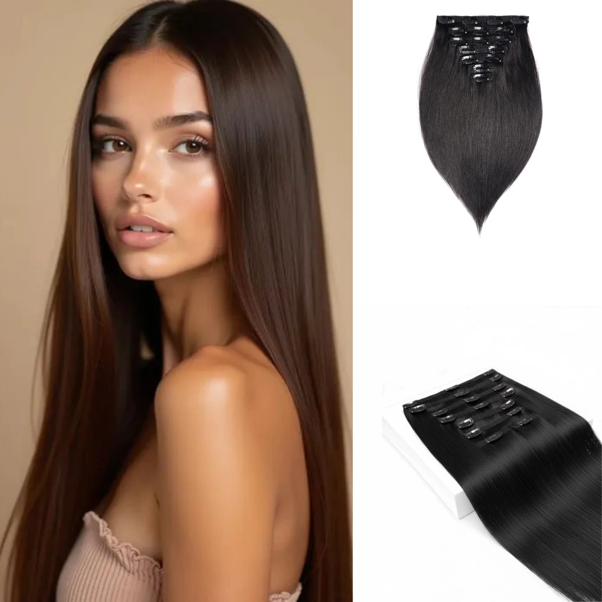 DESHI كليب في الشعر البشري 7 قطعة/المجموعة مستقيم آلة شعر ريمي غير مرئية كليب الشعر كامل الرأس 120 جرام