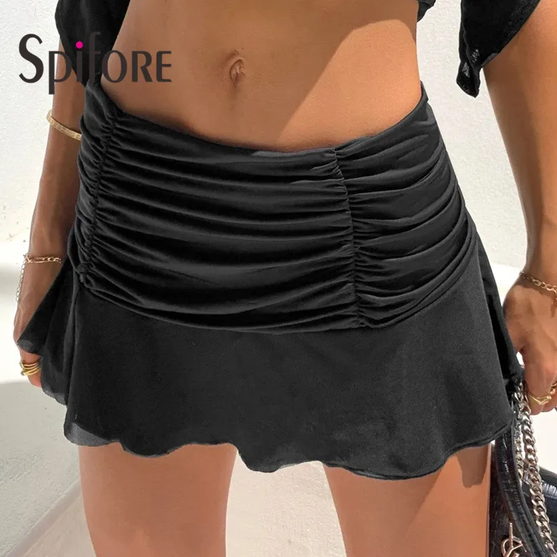 

Vsstiar New Fashion Women Mini Skirt Black White Orange Ruched High Waist Sexy Bottom Summer Party Clubwear Female Skirts