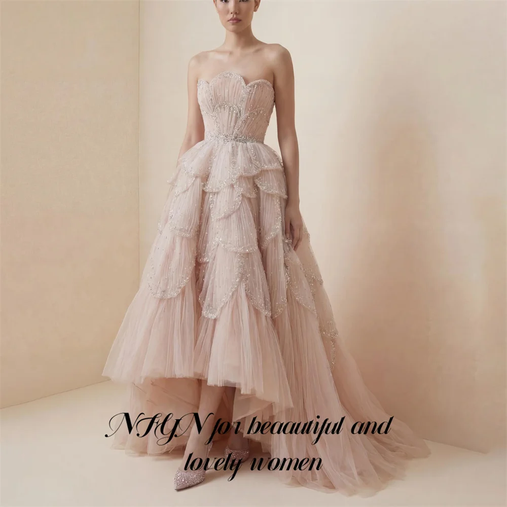 

Вечерние платья NFYN Blush Pink без бретелек и рукавов с блестящими пайетками и многоярусным фатином, на заказ