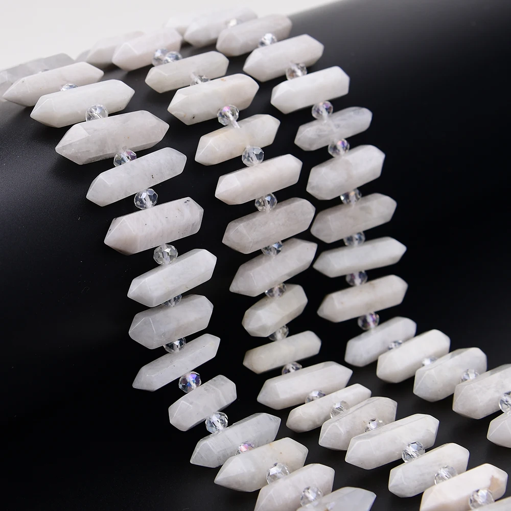 APDGG Natural White Moonstone Gems Cylinder Point Stone Loose Beads 15.5'' Strand Jewelry Making DIY