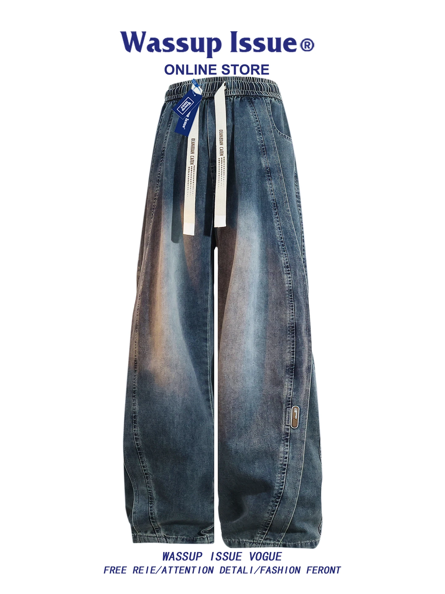 

WASSUP ISSUE American High Street Wide Leg Jeans Men's Spring Autumn Trendy Loose Large Size Straight Tube Long Pants