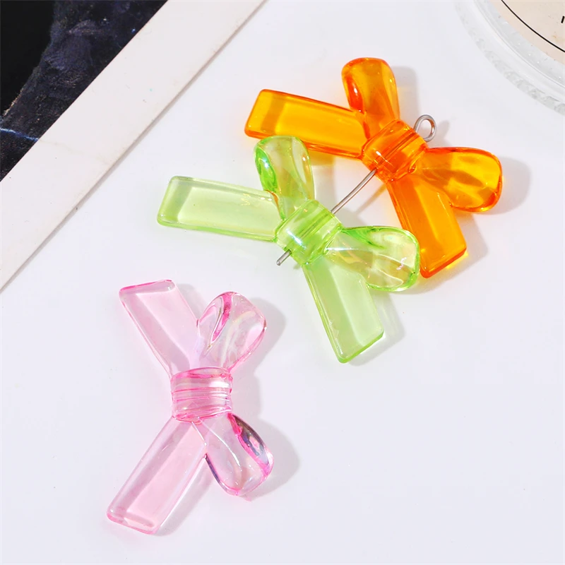 

4Pcs Acrylic Iridescent Ribbon Bow Beads Unique Handmade DIY Jewelry Making Accessory Loose Beads for Necklaces Earrings
