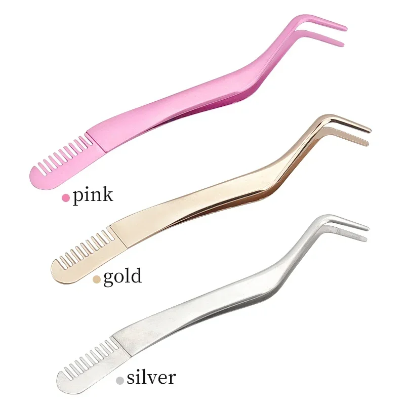 Sdotter 1 PC Eyelash Comb Tweezers Makeup Stainless Steel Non-magnetic Pincet Volume 3D Lashes Extension Tweezers Tools