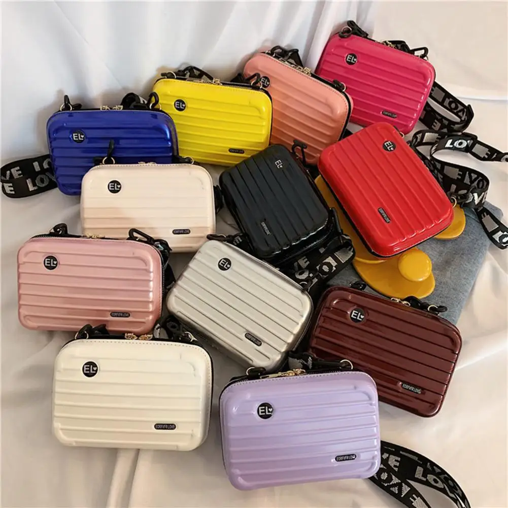 

Versatile Shoulder Bag Funny Luggage Shape Letter Print Wrist Strap Anti-crack Phone Storage Crossbody Bag With Hard Shell