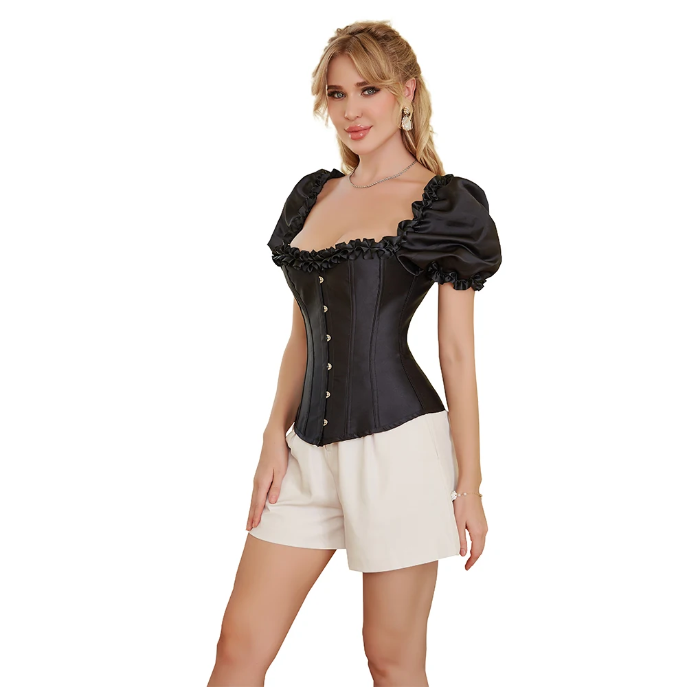 Women Overbust Corset Top Bustier with Short Sleeves Plus Size Costumes Burlesque