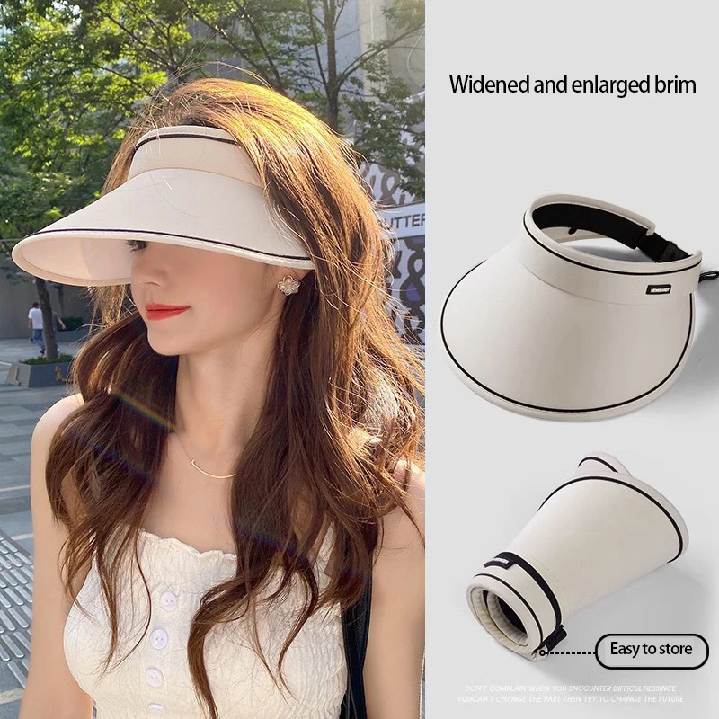 Sun Visor Hat for Women Shopping UV Protection Cycling Wide Brim Foldable Travel Slimming Face Beach Hiking Park Empty Top Cap