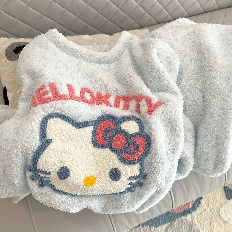 Cinnamoroll Peluche Addensato Caldo Ins Stile Accogliente Pigiama di Velluto Corallo per le Ragazze Dolce Hello Kitty Carino Flanella Vestiti per la Casa Se