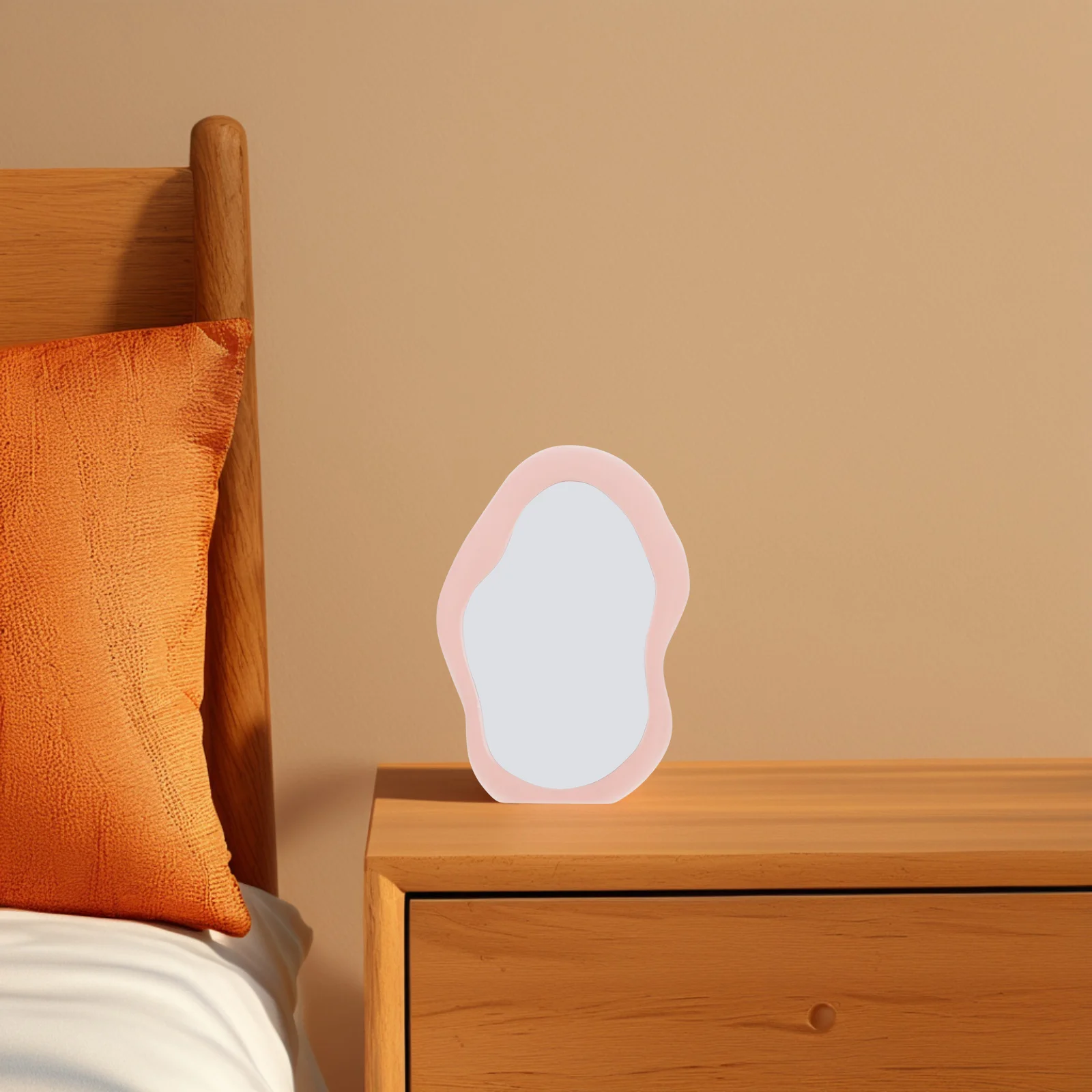 กระจกแต่งหน้าแบบตั้งโต๊ะ/ติดผนัง สีชมพูเมฆ ปรับมุมได้ ดีไซน์ทันสมัย