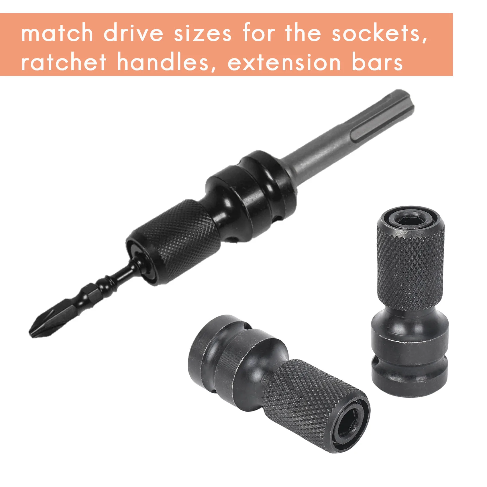 N08R 2 Pack 1/2 Square Drive To 1/4 Hex Shank Socket Adapter Quick Release Chuck Converter For Impact Ratchet Wrench