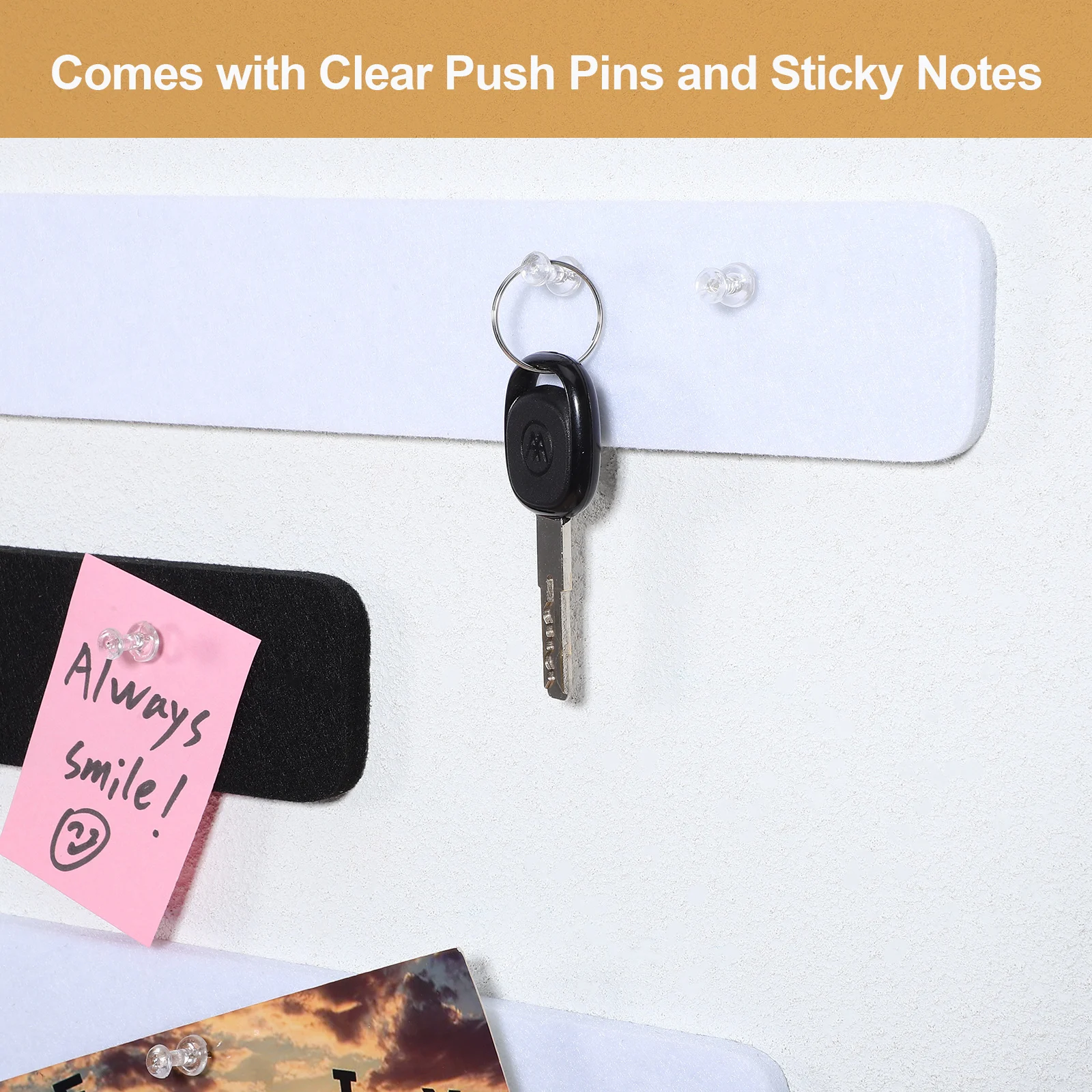 

8 pcs Note Board 4 White 4 Black Felt Boards 50 Pins Wall Bulletin Strips Office Home Use Cork Tiles