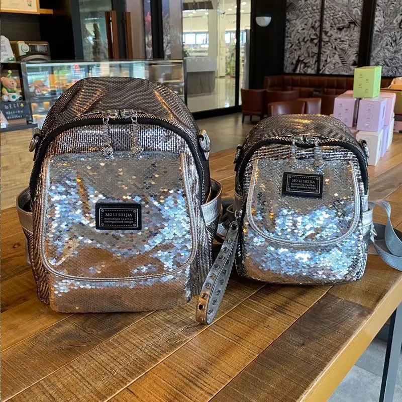 Sequined Shoulder Women's New Trendy Fashion Foreign Style Super Fire Advanced Sense Bag Personalized Rivet Backpack Exquisite