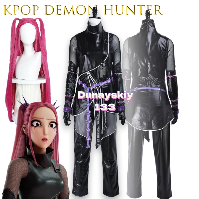 Disfraz de Kpop Demo Mira Huntrix para mujer y niña, Top de cuero, pantalones, traje de actuación perfecto para cazadores de Carnaval de Halloween