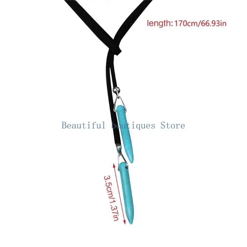 U4LF Fashion Choker Necklace Charm Long Rope Collar Black Brown Color Leather Velvets - view 6