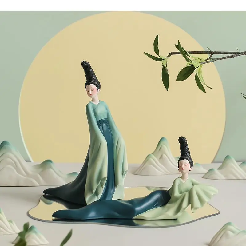 

Chinese Style Green Lady Living Room Desktop Ornament Sculpture Artwork Housewarming Gift Modern Home Decor Accessories