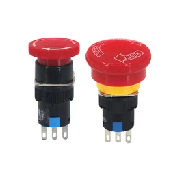 La16-11zs Button Switch 3A / 220V Emergency Stop Switch 1no 1nc Small  Big Head Open Close Self Lock Button Three Pin Six Pin