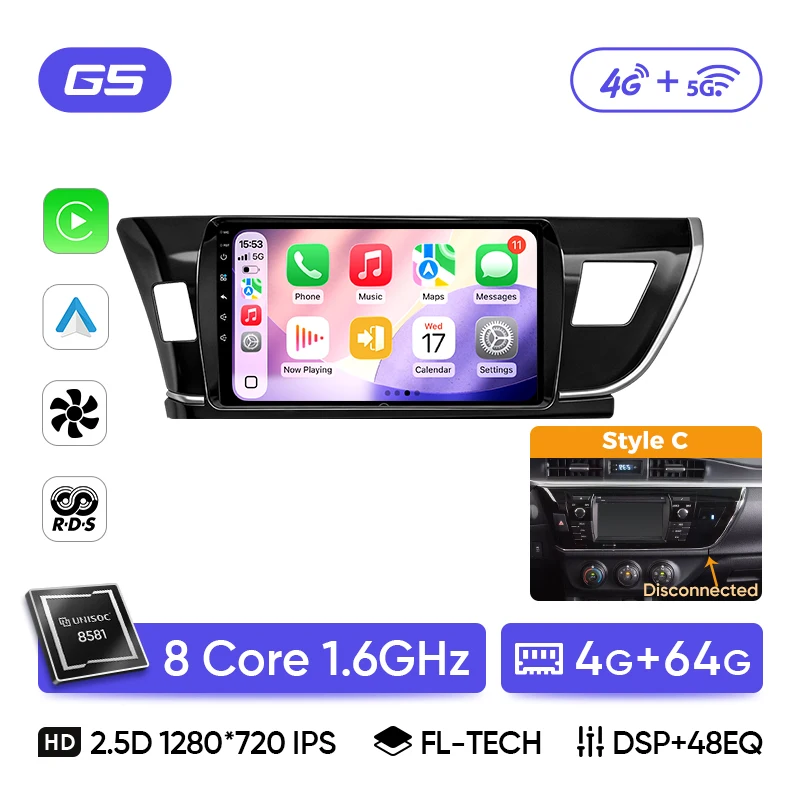Ainavi Car Radio For Toyota Corolla E160 E170 2014 2015 2016 Wireless Carplay Android Auto 4G Car Multimedia Player Stereo 2 DIN image 3