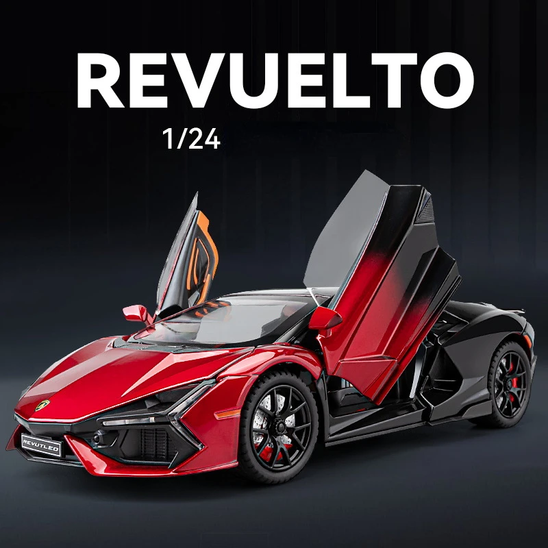 1:24 람보르기니 Revuelto 합금 미니어처 자동차, 다이캐스트 금속 체중계 자동차 모델, 사운드 및 라이트 컬렉션, 어린이 장난감 자동차 선물, 메가 C393