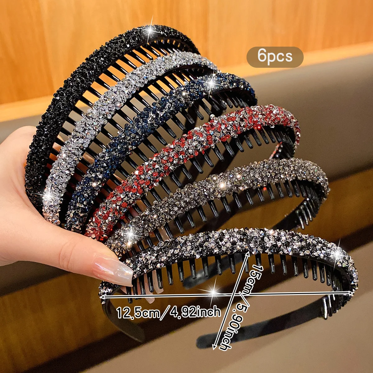 6 trendy rhinestone headbands with teeth and anti slip hair clips suitable for daily use as hair accessories