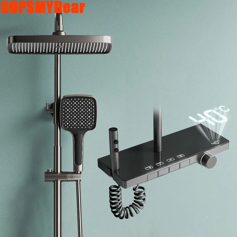 

Душевой набор для горячей и холодной ванны, светодиодный цифровой термостатический смеситель для ванны, душевая система, настенное крепление для ванны, спа, дождевой белый смеситель