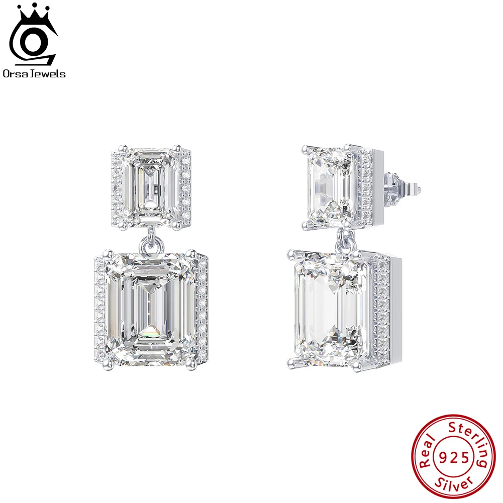 

ORSA JEWELS Exquisite 925 Sterling Silver Luxury Emerald Cut AAAA Zirconia Stud Earrings for Women Shiny Wedding Jewelry SE377