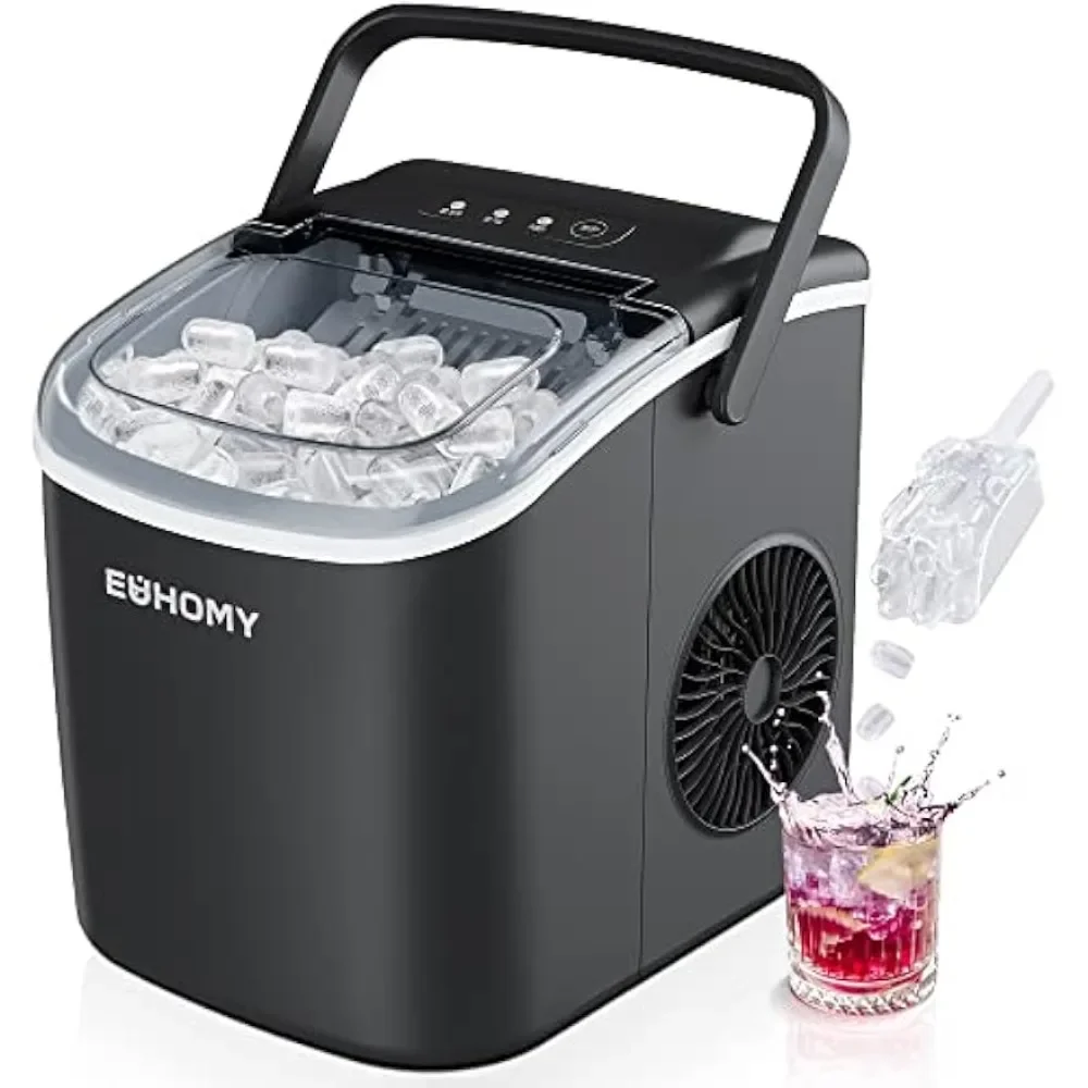 EUHOMY Countertop Ice Maker Machine with Handle, 26lbs in 24Hrs, 9 Ice Cubes Ready in 6 Mins, Auto-Cleaning Portable Ice Maker